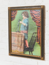Load image into Gallery viewer, Antique Lithograph Girl on Phone