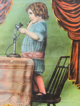 Load image into Gallery viewer, Antique Lithograph Girl on Phone