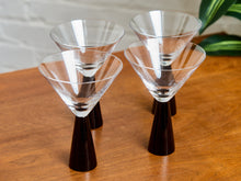 Load image into Gallery viewer, Vintage Art Glass Martini Glass with Black Base