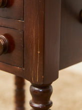 Load image into Gallery viewer, Antique Cherry Sheraton Side End Table Drop Leaf Drawers Bobbin Leg American Wild Cherry Cabinet Nightstand