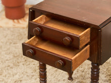 Load image into Gallery viewer, Antique Cherry Sheraton Side End Table Drop Leaf Drawers Bobbin Leg American Wild Cherry Cabinet Nightstand