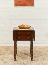 Load image into Gallery viewer, Antique Cherry Sheraton Side End Table Drop Leaf Drawers Bobbin Leg American Wild Cherry Cabinet Nightstand