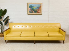 Load image into Gallery viewer, Yellow Vintage Sofa with Wood Arms