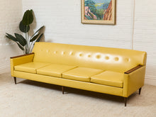 Load image into Gallery viewer, Yellow Vintage Sofa with Wood Arms