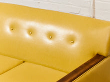 Load image into Gallery viewer, Yellow Vintage Sofa with Wood Arms