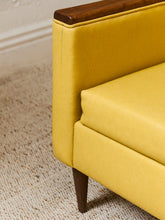 Load image into Gallery viewer, Yellow Vintage Sofa with Wood Arms
