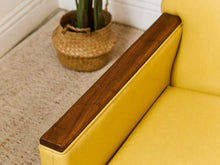 Load image into Gallery viewer, Yellow Vintage Sofa with Wood Arms