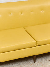 Load image into Gallery viewer, Yellow Vintage Sofa with Wood Arms