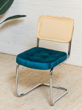 Load image into Gallery viewer, Teal Blond Rattan Dining Chair