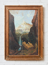 Load image into Gallery viewer, Moody Landscape Oil Painting with Mountain Waterfall and Bear