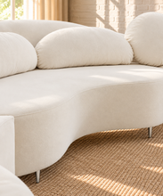Load image into Gallery viewer, Cianne 3-piece sectional sofa in Creamy White velvet with organic curved seating, rounded pillows, and interchangeable gold or chrome legs.
