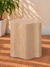 Load image into Gallery viewer, Image 1 of 4: Clemens sculptural side table in Blonde Oak with curved silhouette and vertical oak wood grain.