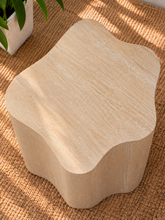 Load image into Gallery viewer, Image 4 of 4: Clemens sculptural side table in Blonde Oak with curved silhouette and vertical oak wood grain.