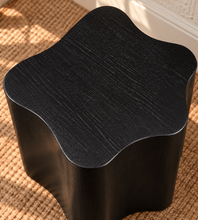 Load image into Gallery viewer, Clemens sculptural charcoal side table with curved Art Deco-inspired silhouette and oak veneer.