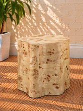 Load image into Gallery viewer, Clemens sculptural side table in Natural Burl with organic curved edges and distinctive burl wood grain.