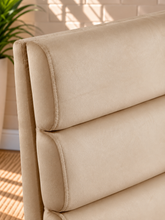 Load image into Gallery viewer, Conrad upholstered dining chair in Vanilla Sand velvet with deep channel-tufted back and sculptural upholstered frame