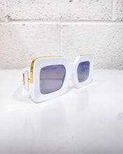 Load image into Gallery viewer, White Rectangular Sunnies with Gold Detail