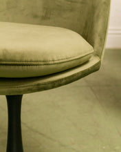 Load image into Gallery viewer, Modern Daisy upholstered chair with tapered back, rounded cushioned seat, and sculptural tulip-style pedestal base