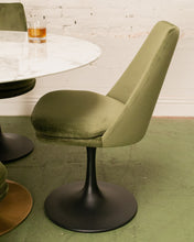 Load image into Gallery viewer, Modern Daisy upholstered chair with tapered back, rounded cushioned seat, and sculptural tulip-style pedestal base