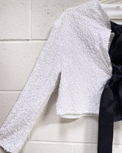 Load image into Gallery viewer, Cropped White Sequin Jacket with Black Ties (M)