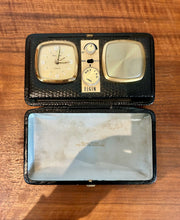Load image into Gallery viewer, Vintage Elgin Automatic Travel Clock Radio, AM Band, Leather Case, Radio & Leather Case - Made In Hong Kong, Clock - Made In Japan, Circa 1965 - 1969