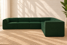 Load image into Gallery viewer, Elton 6-piece L-shaped modular sectional sofa in Forest Lantern green boucle with curved corners, rounded arms, and plush contemporary seating.