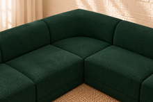 Load image into Gallery viewer, Elton 6-piece L-shaped modular sectional sofa in Forest Lantern green boucle with curved corners, rounded arms, and plush contemporary seating.