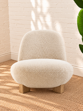 Load image into Gallery viewer, Estelle oatmeal faux mohair lounge chair with rounded organic silhouette and natural wood block feet