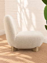 Load image into Gallery viewer, Estelle oatmeal faux mohair lounge chair with rounded organic silhouette and natural wood block feet