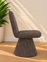 Load image into Gallery viewer, Ethel upholstered dining chair in Mocha Charcoal interwoven polyester fabric with sculptural pedestal base