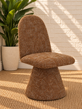 Load image into Gallery viewer, Ethel upholstered dining chair in Spiced Cognac interwoven polyester fabric with sculptural pedestal base