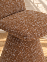 Load image into Gallery viewer, Ethel upholstered dining chair in Spiced Cognac interwoven polyester fabric with sculptural pedestal base