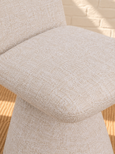 Load image into Gallery viewer, Ethel upholstered dining chair in Vanilla Oat interwoven polyester fabric with sculptural pedestal base