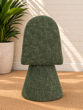 Load image into Gallery viewer, Ethel upholstered dining chair in Woodland Green interwoven polyester fabric with sculptural pedestal base