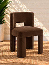Load image into Gallery viewer, Evan upholstered dining chair in Espresso velvet with solid wood frame and rectangular backrest opening