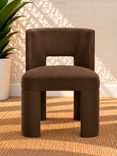 Load image into Gallery viewer, Evan upholstered dining chair in Espresso velvet with solid wood frame and rectangular backrest opening