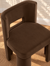 Load image into Gallery viewer, Evan upholstered dining chair in Espresso velvet with solid wood frame and rectangular backrest opening