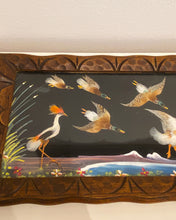 Load image into Gallery viewer, Vintage Wood Carved Tray with Real Feather Birds
