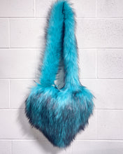 Load image into Gallery viewer, Oversized Furry Turquoise and Black Heart Purse