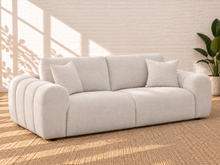 Load image into Gallery viewer, Image 2 of 5: Felipe upholstered sofa in Pearl Ivory chenille with oversized channel-detailed arms and deep cushioned seating