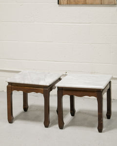 Pair of Marble Mahogany End Tables