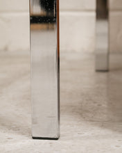 Load image into Gallery viewer, Chrome Side Table with Smoke Glass and Brass Accents
