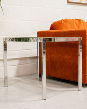 Load image into Gallery viewer, Chrome Side Table with Smoke Glass and Brass Accents