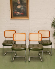 Load image into Gallery viewer, Walnut Wood Rattan Green Dining Chair