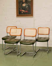 Load image into Gallery viewer, Walnut Wood Rattan Green Dining Chair