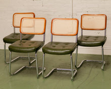 Load image into Gallery viewer, Walnut Wood Rattan Green Dining Chair