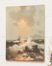 Load image into Gallery viewer, Boat and Gulls on Ocean Waves Print