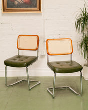 Load image into Gallery viewer, Walnut Wood Rattan Green Dining Chair