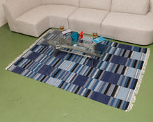 Load image into Gallery viewer, Blue Colorblock Kilm Rug