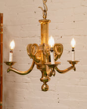 Load image into Gallery viewer, Mid-20th Century Champan Brass Three-Arm Chandelier with Ram's Heads